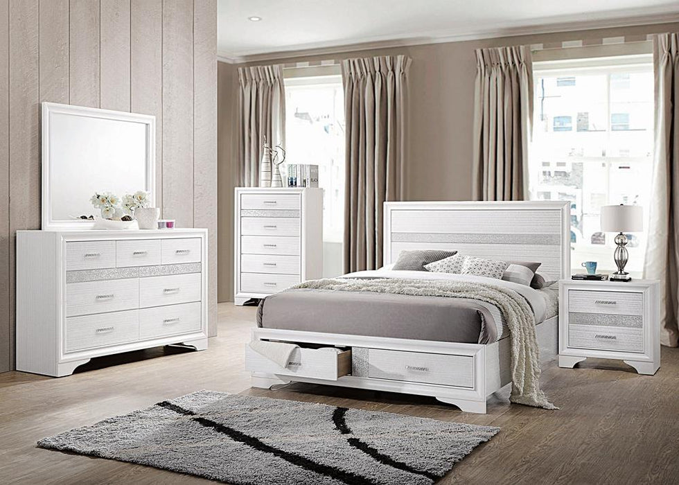Miranda California King. E.King, & Queen 2-drawer Storage Bed Black & White - Orbit Furniture (Richmond,BC)