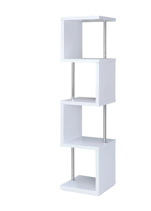 Baxter 4-shelf Bookcase White and Chrome - Orbit Furniture (Richmond,BC)