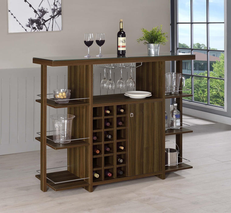 Evelio Bar Unit with Wine Bottle Storage Walnut - Orbit Furniture (Richmond,BC)