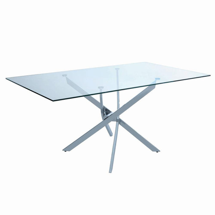 Carmelo X-shaped Dining Table Chrome and Clear - Orbit Furniture (Richmond,BC)