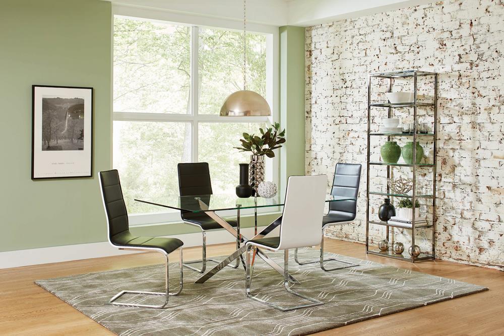 Carmelo X-shaped Dining Table Chrome and Clear - Orbit Furniture (Richmond,BC)