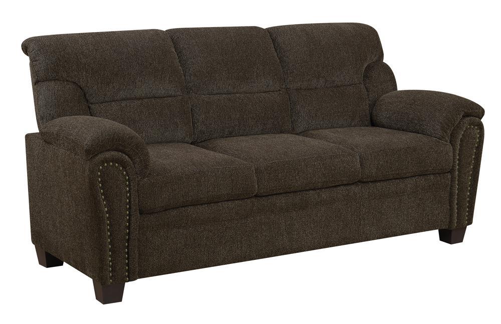 Clementine Upholstered Sofa with Nailhead Trim Brown - Orbit Furniture (Richmond,BC)