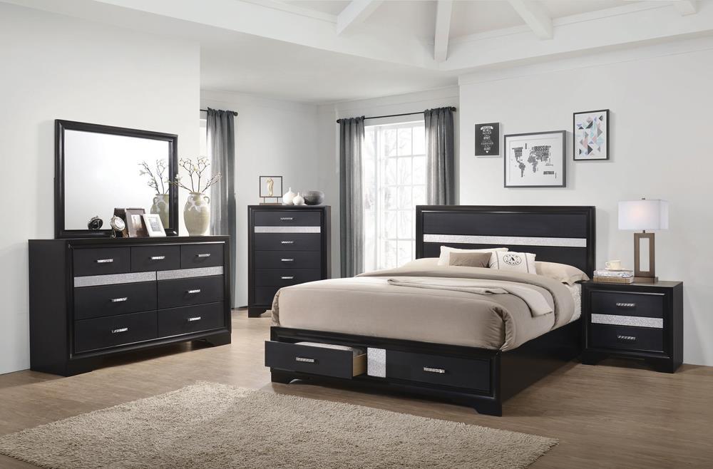 Miranda California King. E.King, & Queen 2-drawer Storage Bed Black & White - Orbit Furniture (Richmond,BC)