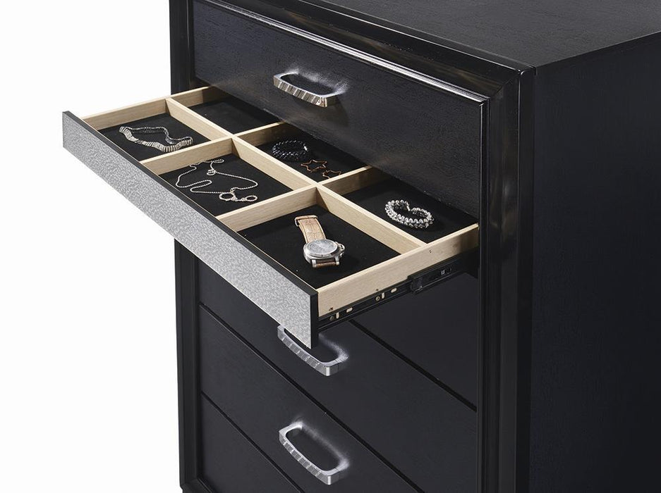 Miranda 5-drawer Chest Black and Rhinestone - Orbit Furniture (Richmond,BC)