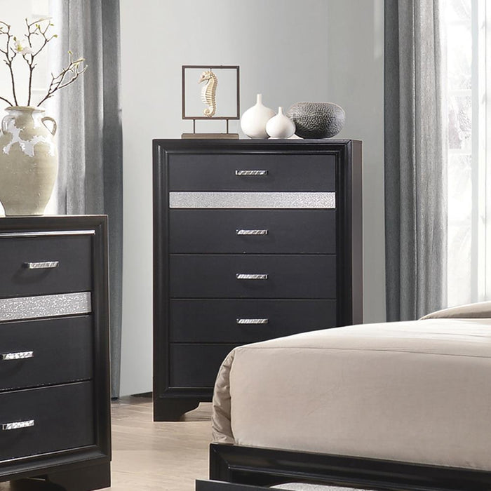 Miranda 5-drawer Chest Black and Rhinestone - Orbit Furniture (Richmond,BC)