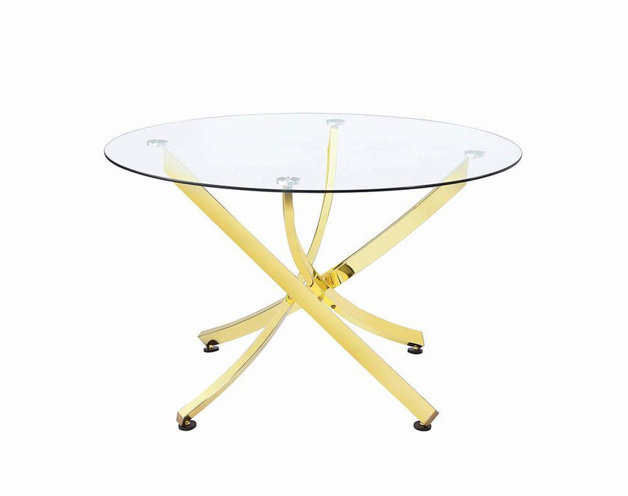Beckham Round Dining Table Brass and Clear - Orbit Furniture (Richmond,BC)