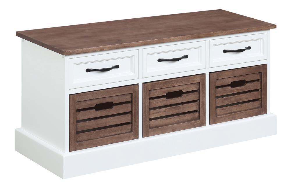 Alma 3-drawer Storage Bench Weathered Brown and White - Orbit Furniture (Richmond,BC)