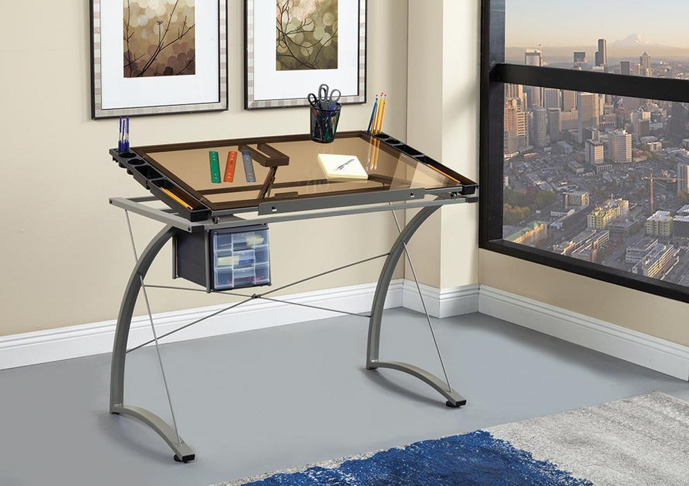Melo 3-Drawer Drafting Desk Champagne - Orbit Furniture (Richmond,BC)
