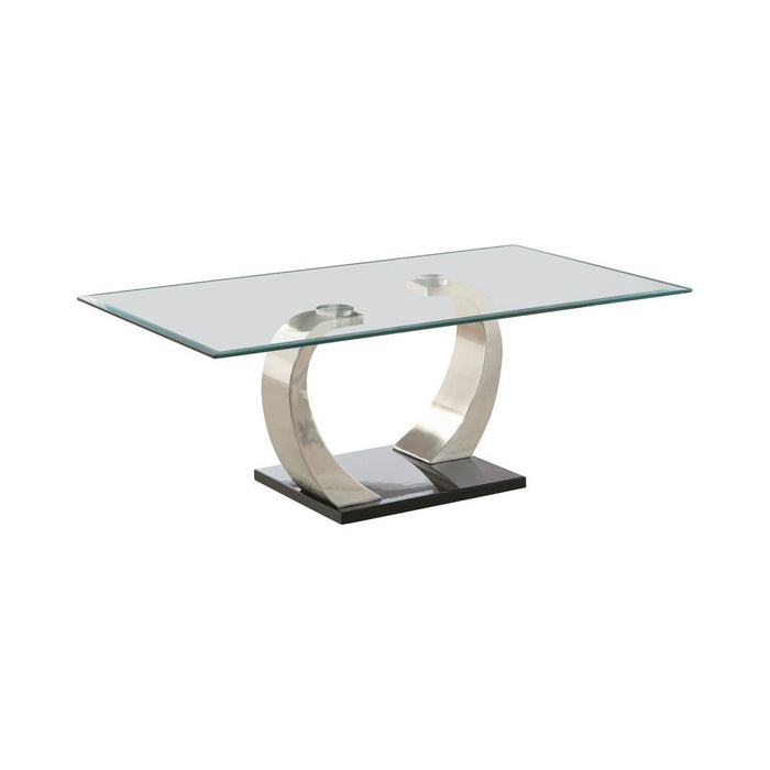 Pruitt Glass Top Coffee Table Clear and Satin - Orbit Furniture (Richmond,BC)