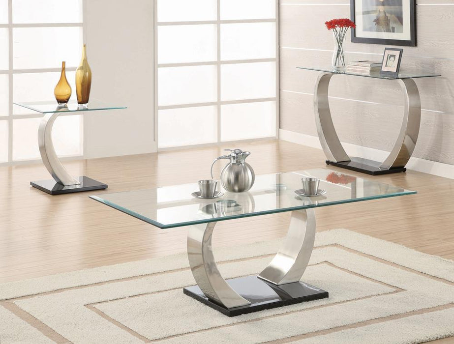 Pruitt Glass Top Coffee Table Clear and Satin - Orbit Furniture (Richmond,BC)