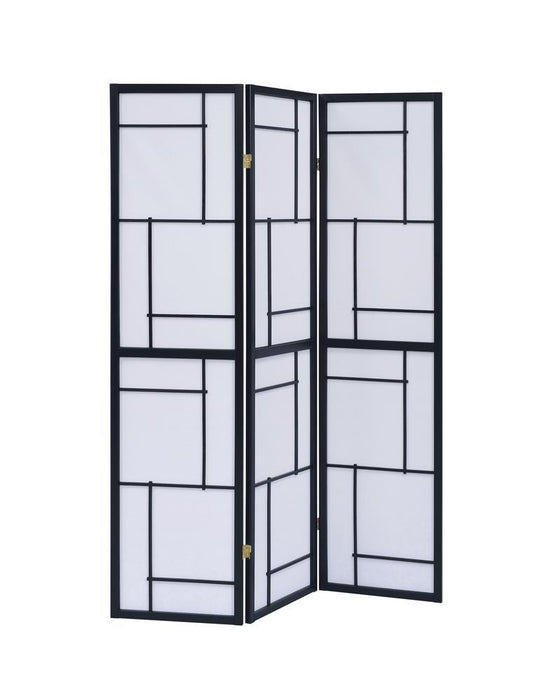 Damis 3-panel Folding Floor Screen Black and White - Orbit Furniture (Richmond,BC)