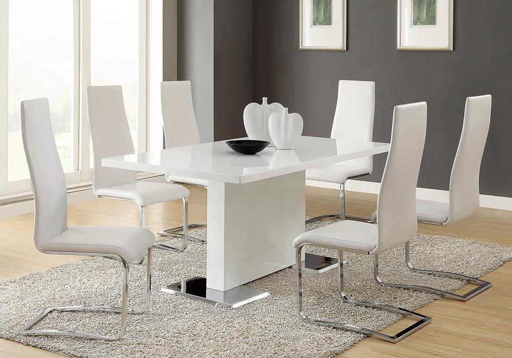 Anges T-shaped Pedestal Dining Table Glossy White - Orbit Furniture (Richmond,BC)