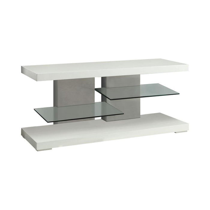 Cogswell 2-shelf TV Console Glossy White - Orbit Furniture (Richmond,BC)