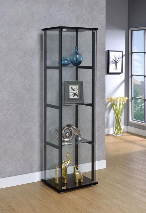 Cyclamen 4-shelf Glass Curio Cabinet Black and Clear - Orbit Furniture (Richmond,BC)