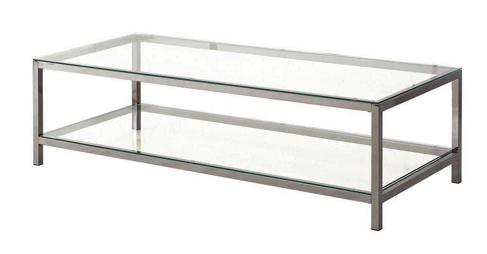 Trini Coffee Table with Glass Shelf Black Nickel - Orbit Furniture (Richmond,BC)