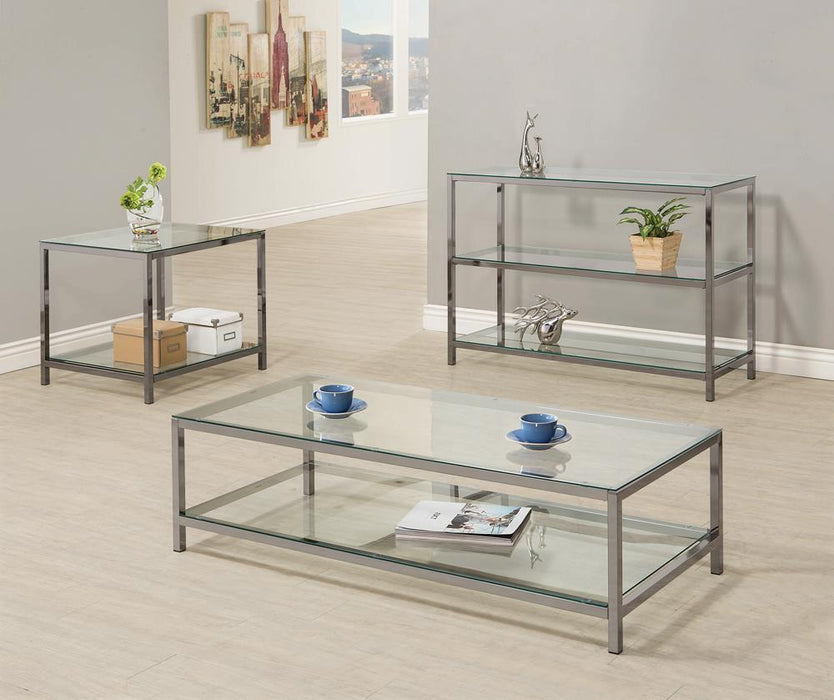 Trini Sofa Table with Glass Shelf Black Nickel - Orbit Furniture (Richmond,BC)