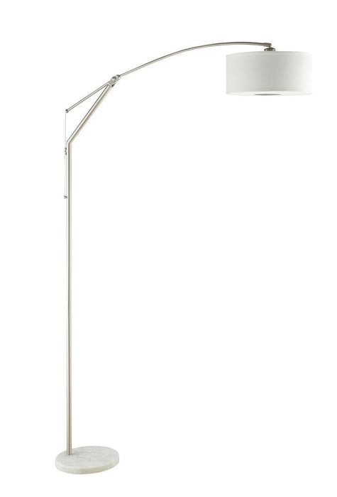 Moniz Adjustable Arched Arm Floor Lamp Chrome and White - Orbit Furniture (Richmond,BC)