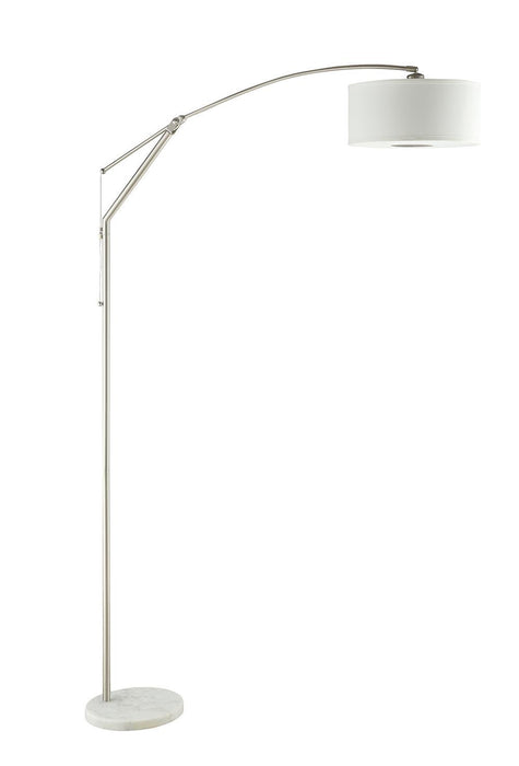 Moniz Adjustable Arched Arm Floor Lamp Chrome and White - Orbit Furniture (Richmond,BC)