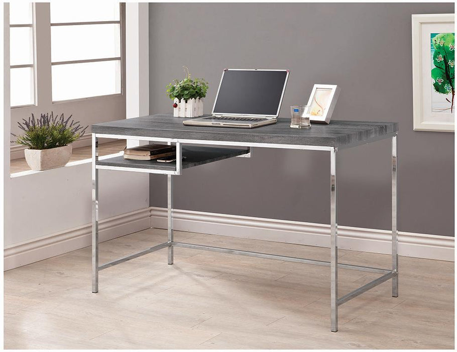 Kravitz Rectangular Writing Desk Weathered Grey and Chrome - Orbit Furniture (Richmond,BC)