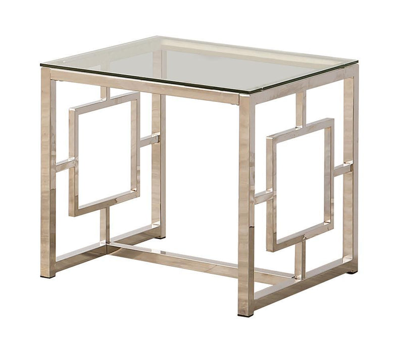 Merced Square Tempered Glass Top End Table Nickel - Orbit Furniture (Richmond,BC)