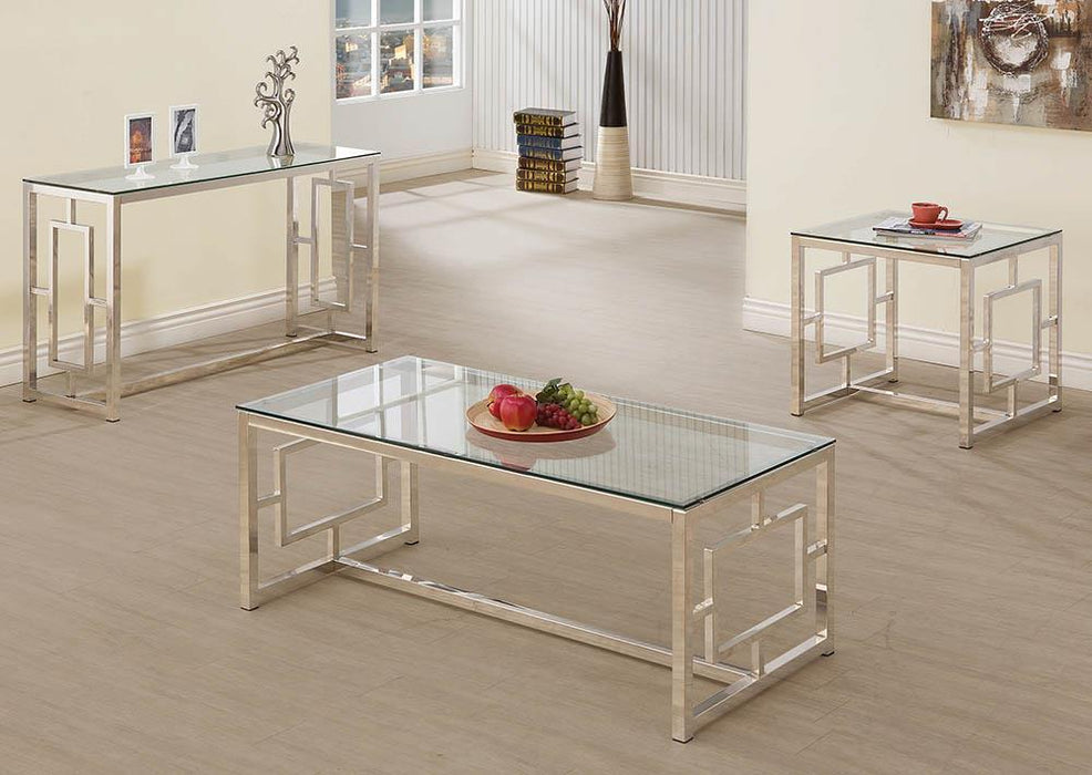 Merced Square Tempered Glass Top End Table Nickel - Orbit Furniture (Richmond,BC)