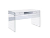 Dobrev 2-drawer Writing Desk Glossy White and Clear - Orbit Furniture (Richmond,BC)