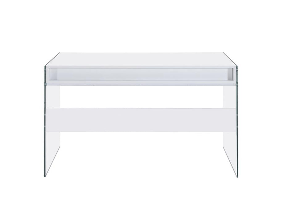 Dobrev 2-drawer Writing Desk Glossy White and Clear - Orbit Furniture (Richmond,BC)