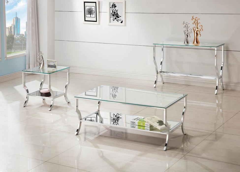 Saide Rectangular Sofa Table with Mirrored Shelf Chrome - Orbit Furniture (Richmond,BC)