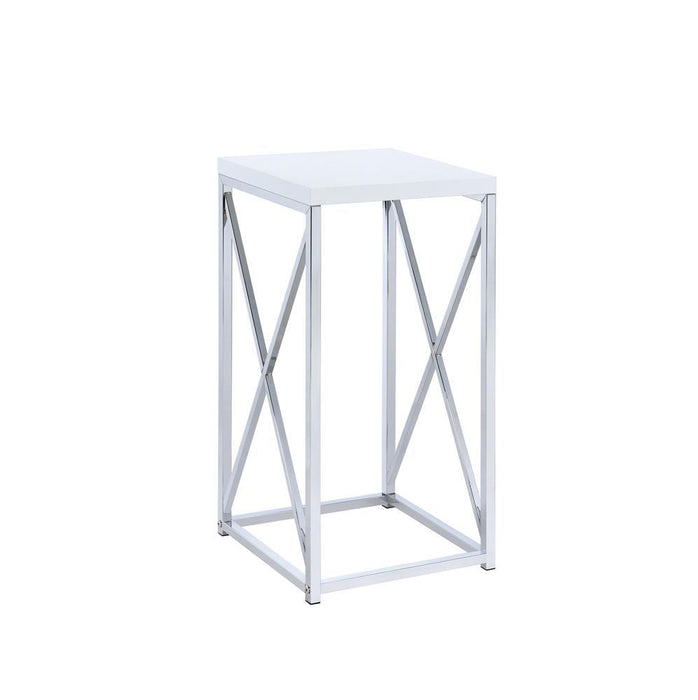 Edmund Accent Table with X-cross Glossy White and Chrome - Orbit Furniture (Richmond,BC)