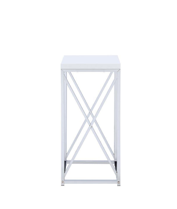 Edmund Accent Table with X-cross Glossy White and Chrome - Orbit Furniture (Richmond,BC)