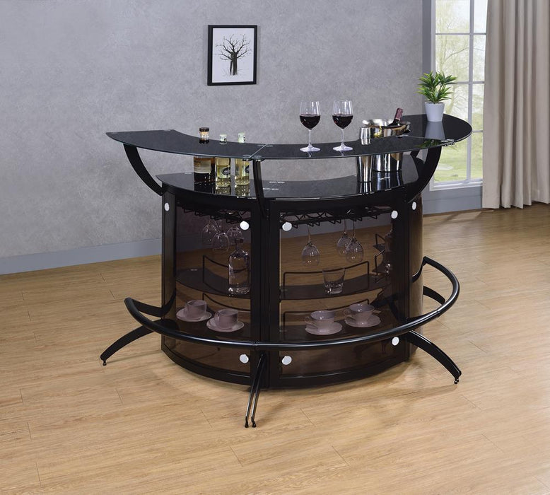 Dallas 2-shelf Home Bar Smoked and Black Glass - Orbit Furniture (Richmond,BC)
