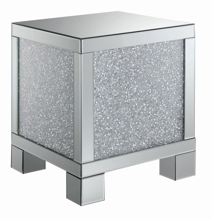 Gillian Square End Table Silver and Clear Mirror - Orbit Furniture (Richmond,BC)
