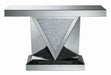 Amore Rectangular Sofa Table with Triangle Detailing Silver and Clear Mirror - Orbit Furniture (Richmond,BC)