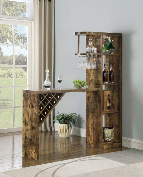 Belvedere 5-shelf Bar Table Storage Antique Nutmeg - Orbit Furniture (Richmond,BC)