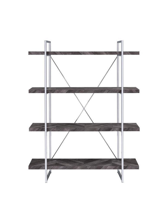 Grimma 4-shelf Bookcase Rustic Grey Herringbone - Orbit Furniture (Richmond,BC)