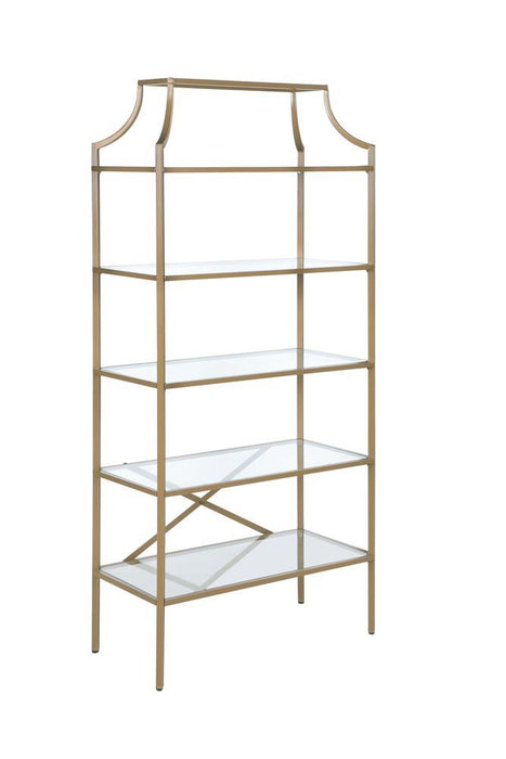 Serena 5-tier Tempered Glass Shelves Bookcase Matte Gold - Orbit Furniture (Richmond,BC)