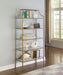 Serena 5-tier Tempered Glass Shelves Bookcase Matte Gold - Orbit Furniture (Richmond,BC)