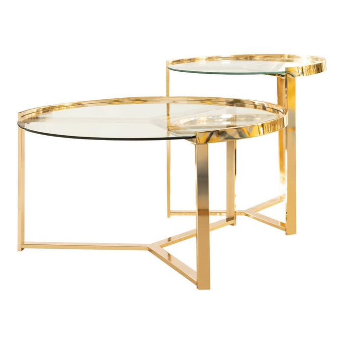 Delia 2-piece Round Nesting Table Clear and Gold - Orbit Furniture (Richmond,BC)