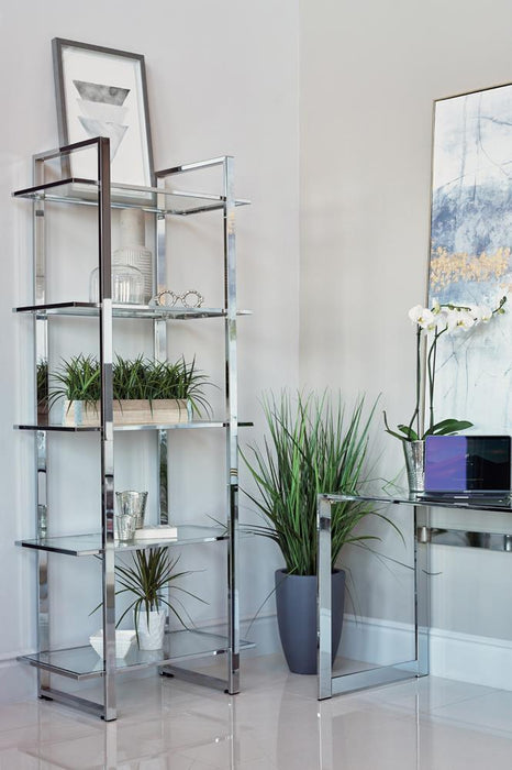 Hartford Glass Shelf Bookcase Chrome - Orbit Furniture (Richmond,BC)