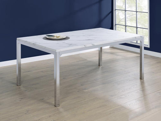 Athena Rectangle Dining Table with Marble Top Chrome - Orbit Furniture (Richmond,BC)