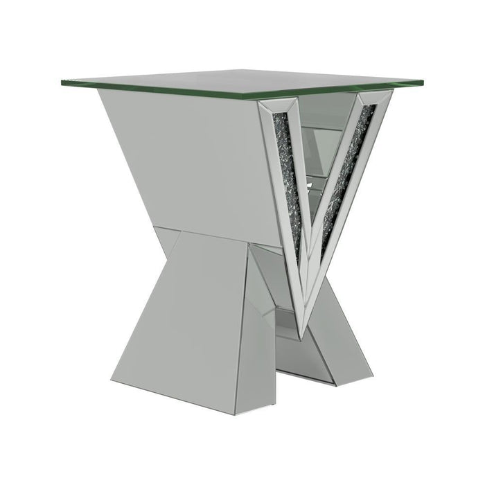 Taffeta V-shaped End Table with Glass Top Silver - Orbit Furniture (Richmond,BC)