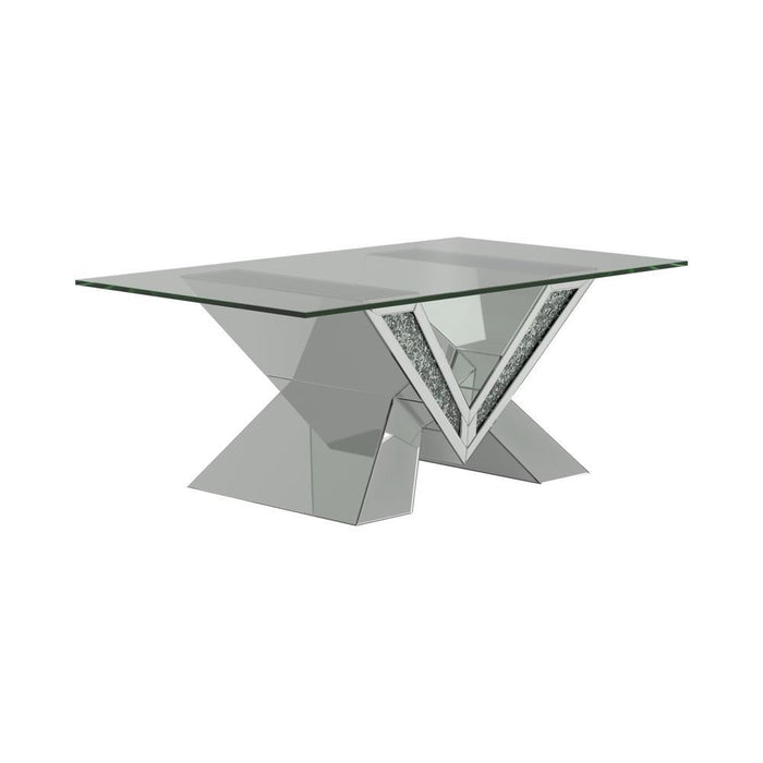 Taffeta V-shaped Coffee Table with Glass Top Silver - Orbit Furniture (Richmond,BC)