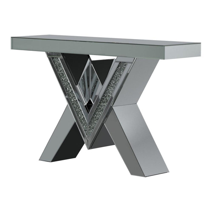 Taffeta V-shaped Sofa Table with Glass Top Silver - Orbit Furniture (Richmond,BC)