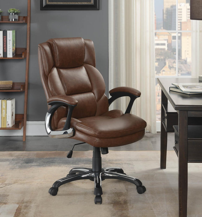 Nerris Adjustable Height Office Chair with Padded Arm Brown and Black - Orbit Furniture (Richmond,BC)