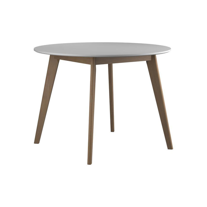 Breckenridge Round Dining Table Matte White and Natural Oak - Orbit Furniture (Richmond,BC)