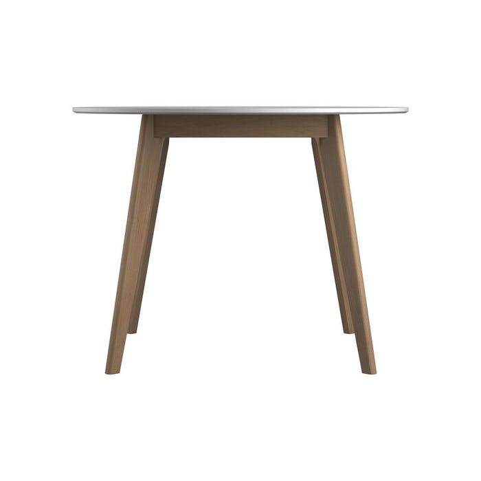 Breckenridge Round Dining Table Matte White and Natural Oak - Orbit Furniture (Richmond,BC)