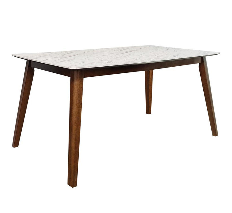 Everett Faux Marble Top Dining Table Natural Walnut and White - Orbit Furniture (Richmond,BC)