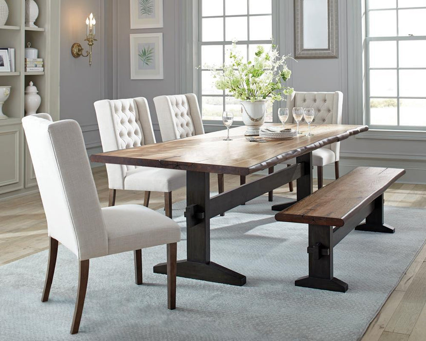 Bexley Live Edge Trestle Dining Table Natural Honey and Espresso - Orbit Furniture (Richmond,BC)