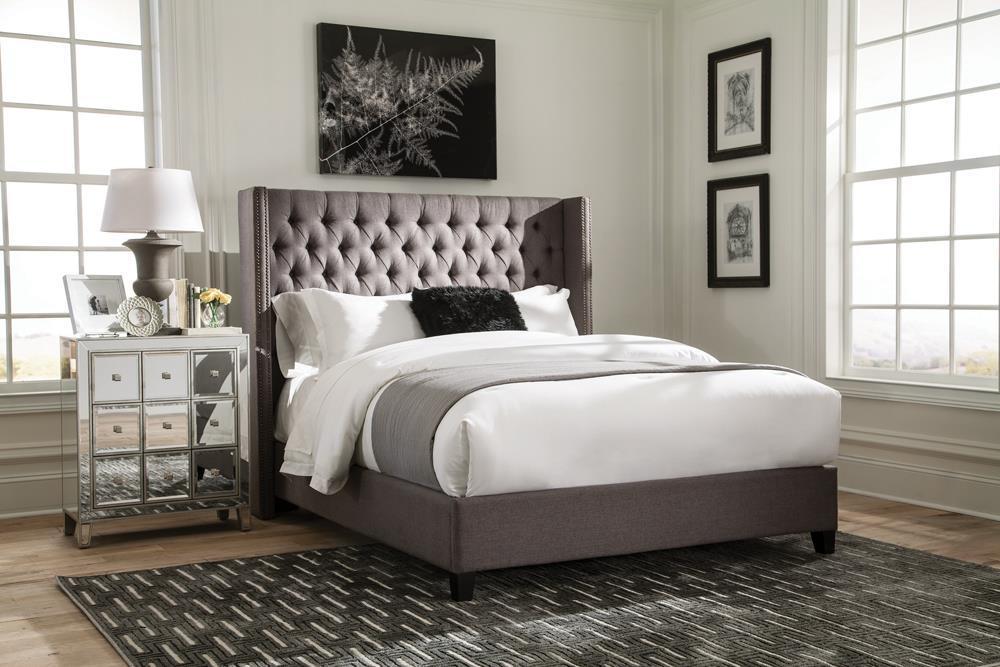Bancroft Demi-wing Upholstered California King, E.King, Queen & Full Bed Grey - Orbit Furniture (Richmond,BC)