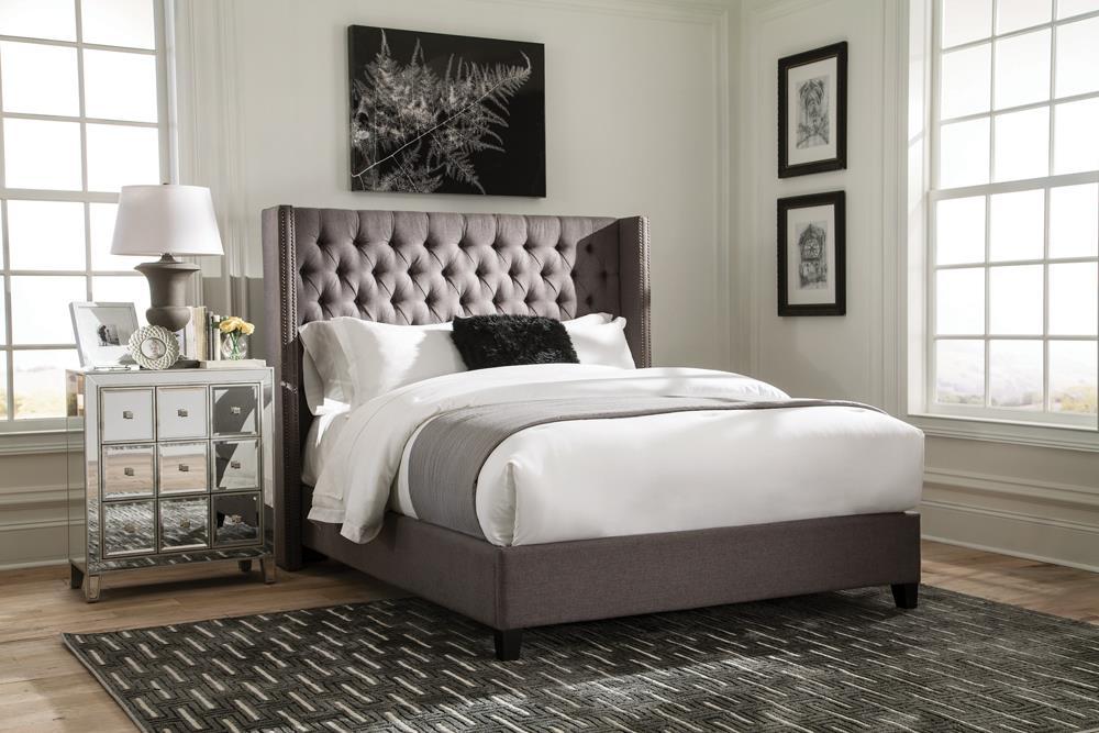 Bancroft Demi-wing Upholstered California King, E.King, Queen & Full Bed Grey - Orbit Furniture (Richmond,BC)